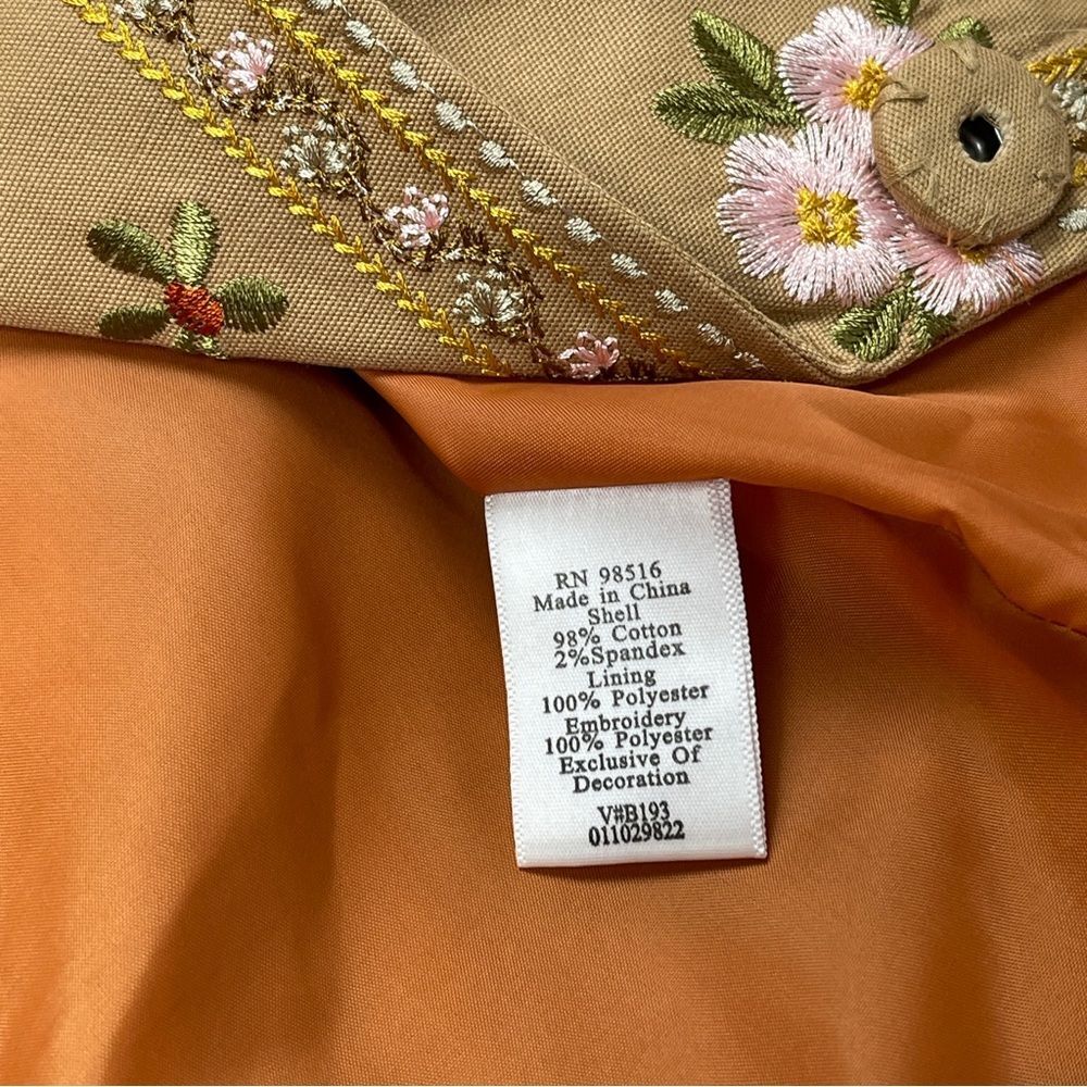COLDWATER CREEK boho paisley floral embroidered tan coat jacket, size 14 - Picture 15 of 16